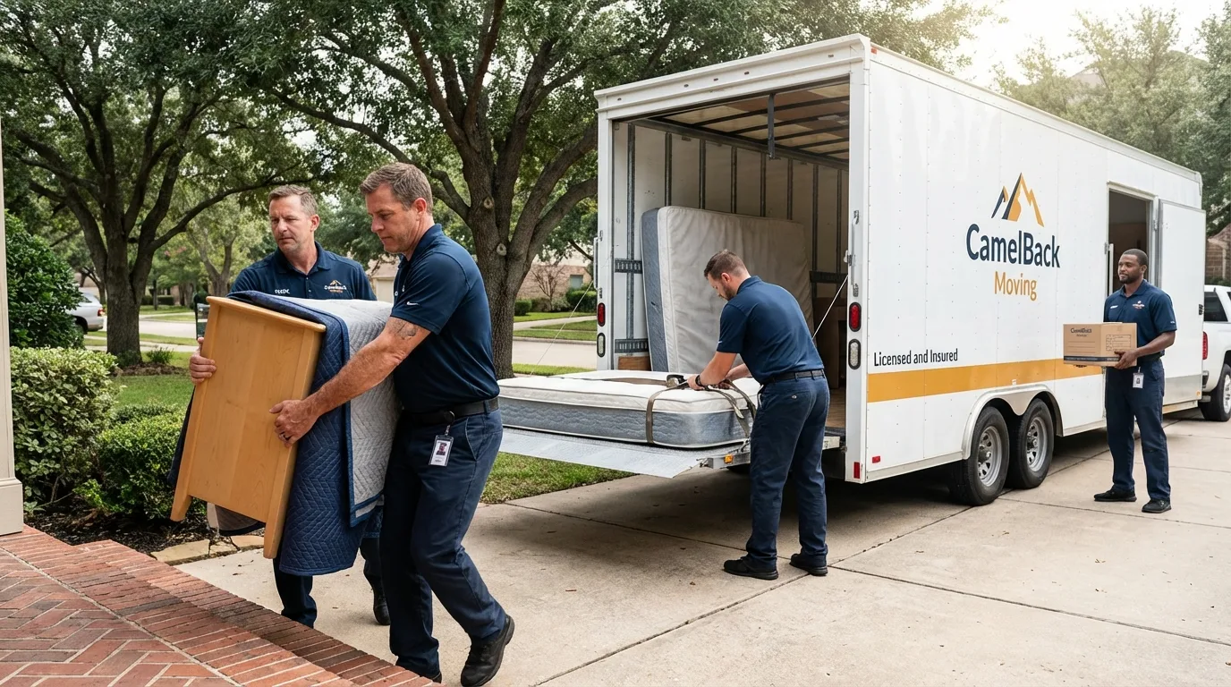 Crew loading residential truck for cross-state move from Fairfield, CA