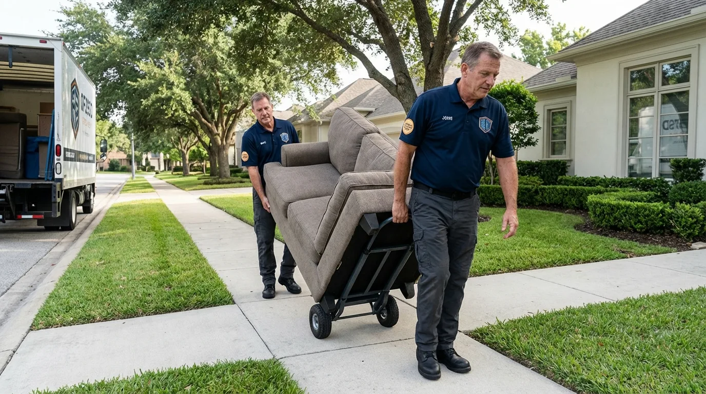 Local residential moving crew loading furniture in Fairfield, CA
