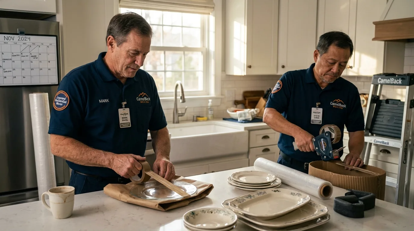 Professional crew packing kitchen dishware in Fairfield, CA